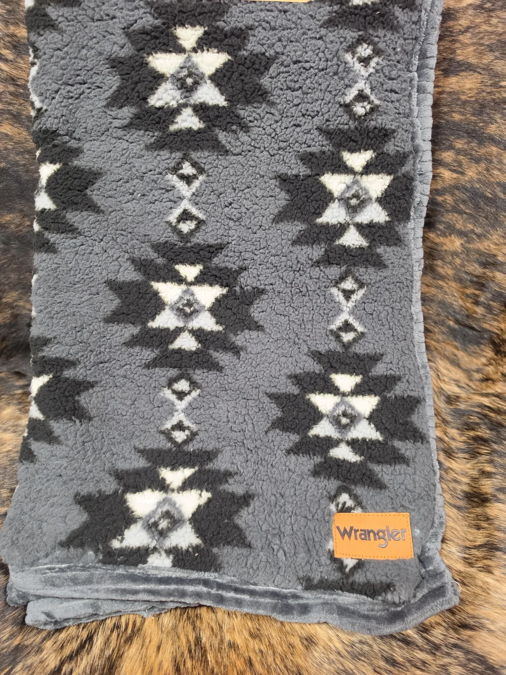 Wrangler Gray and Black Aztec Plush Throw